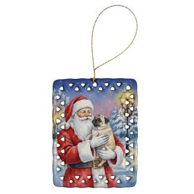 Pug with Santa Claus Porcelain Ornament Christmas Tree Hanging Decorations for Home Christmas Holiday, Rectangle, Gift, Multicolor