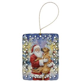 Rhodesian Ridgeback with Santa Claus Porcelain Ornament Christmas Tree Hanging Decorations for Home Christmas Holiday, Rectangle, Gift, Multicolor