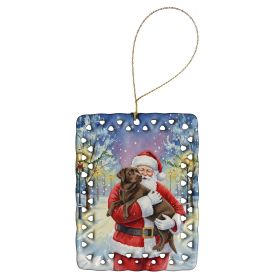 Chocolate Labrador Retriever with Santa Claus Porcelain Ornament Christmas Tree Hanging Decorations for Home Christmas Holiday, Rectangle, Gift