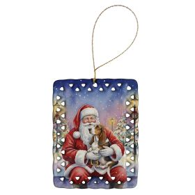 Basset Hound with Santa Claus Porcelain Ornament Christmas Tree Hanging Decorations for Home Christmas Holiday, Rectangle, Gift, Multicolor