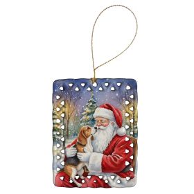 Beagle with Santa Claus Porcelain Ornament Christmas Tree Hanging Decorations for Home Christmas Holiday, Rectangle, Gift, Multicolor