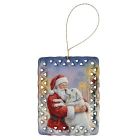 Great Pyrenees with Santa Claus Porcelain Ornament Christmas Tree Hanging Decorations for Home Christmas Holiday, Rectangle, Gift, Multicolor