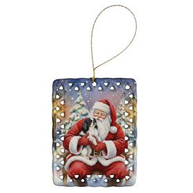 Japanese Chin with Santa Claus Porcelain Ornament Christmas Tree Hanging Decorations for Home Christmas Holiday, Rectangle, Gift, Multicolor