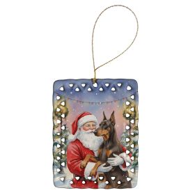Fawn Doberman Pinscher with Santa Claus Porcelain Ornament Christmas Tree Hanging Decorations for Home Christmas Holiday, Rectangle, Gift, Multicolor