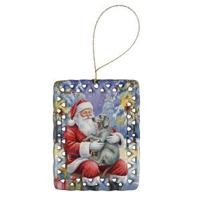 Weimaraner with Santa Claus Porcelain Ornament Christmas Tree Hanging Decorations for Home Christmas Holiday, Rectangle, Gift, Multicolor