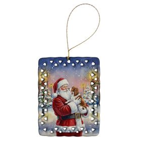 Welsh Springer Spaniel with Santa Claus Porcelain Ornament Christmas Tree Hanging Decorations for Home Christmas Holiday, Rectangle, Gift, Multicolor