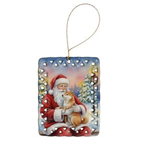 Shiba Inu with Santa Claus Porcelain Ornament Christmas Tree Hanging Decorations for Home Christmas Holiday, Rectangle, Gift, Multicolor