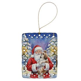 Shih Tzu with Santa Claus Porcelain Ornament Christmas Tree Hanging Decorations for Home Christmas Holiday, Rectangle, Gift, Multicolor