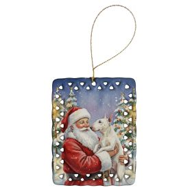 Bull Terrier with Santa Claus Porcelain Ornament Christmas Tree Hanging Decorations for Home Christmas Holiday, Rectangle, Gift, Multicolor