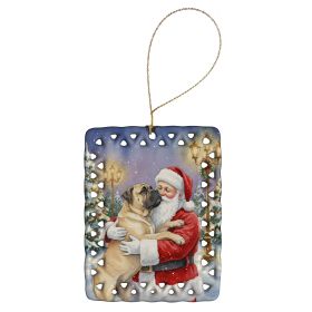 Bullmastiff with Santa Claus Porcelain Ornament Christmas Tree Hanging Decorations for Home Christmas Holiday, Rectangle, Gift, Multicolor