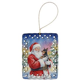 Miniature Pinscher with Santa Claus Porcelain Ornament Christmas Tree Hanging Decorations for Home Christmas Holiday, Rectangle, Gift, Multicolor