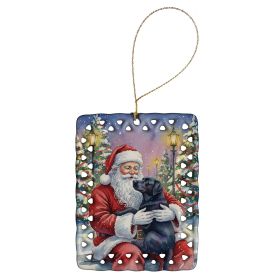 Black Labrador Retriever with Santa Claus Porcelain Ornament Christmas Tree Hanging Decorations for Home Christmas Holiday, Rectangle, Gift