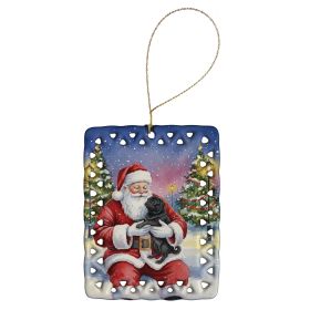 Black Pug with Santa Claus Porcelain Ornament Christmas Tree Hanging Decorations for Home Christmas Holiday, Rectangle, Gift, Multicolor