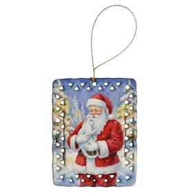 Khao Manee Cat with Santa Claus Porcelain Ornament Christmas Tree Hanging Decorations for Home Christmas Holiday, Rectangle, Gift, Multicolor