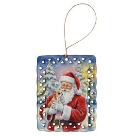Chihuahua with Santa Claus Porcelain Ornament Christmas Tree Hanging Decorations for Home Christmas Holiday, Rectangle, Gift, Multicolor