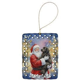 Newfoundland with Santa Claus Porcelain Ornament Christmas Tree Hanging Decorations for Home Christmas Holiday, Rectangle, Gift, Multicolor