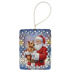 Norwich Terrier with Santa Claus Porcelain Ornament Christmas Tree Hanging Decorations for Home Christmas Holiday, Rectangle, Gift, Multicolor