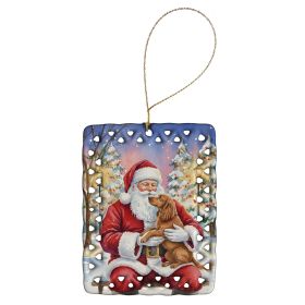 Boykin Spaniel with Santa Claus Porcelain Ornament Christmas Tree Hanging Decorations for Home Christmas Holiday, Rectangle, Gift, Multicolor
