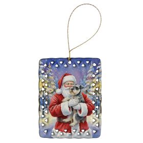 Schnauzer with Santa Claus Porcelain Ornament Christmas Tree Hanging Decorations for Home Christmas Holiday, Rectangle, Gift, Multicolor