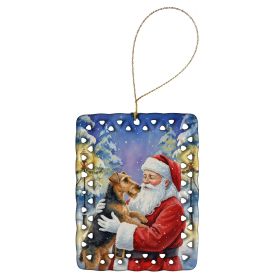 Airedale Terrier with Santa Claus Porcelain Ornament Christmas Tree Hanging Decorations for Home Christmas Holiday, Rectangle, Gift, Multicolor