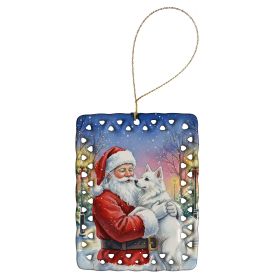American Eskimo with Santa Claus Porcelain Ornament Christmas Tree Hanging Decorations for Home Christmas Holiday, Rectangle, Gift, Multicolor