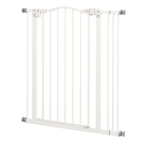 Extra Tall Dog Gate with Door, Pressure Fit, Auto Close, Double Locking for Doorways Hallways Stairs, 29"-34", White