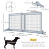Grey blue wooden independent pet door, 41-72 inches, with supporting feet, suitable for safety barriers for small and medium-sized dogs and pets