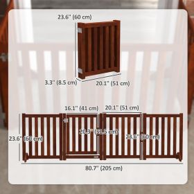 Brown Foldable Dog Gate with Door 4 Panels Free-standing Pet Gate for Home Safety Control