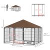 Outdoor Dog Kennel with Canopy 6.9' X 4.6' X 5' Rotating Bowls Coffee