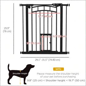 Black automatic closing pet door with cat door double lock, suitable for hallway stairs of 29-31.5 inches, ensuring pet safety