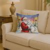 American Eskimo with Santa Claus Throw Pillow Decorative Indoor Outdoor Accent Cushion for Couch, Bed or Patio, 14Hx14W