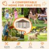 Outdoor Dog Kennel with Canopy 6.9' X 4.6' X 5' Rotating Bowls Coffee