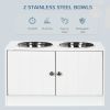 Large Dog Elevated Bowls with Stand Pet Feeding Station 2 Stainless Steel Food And Water Bowls White Storage Space 23.6'' X 11.8'' X 14''