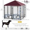 Outdoor Dog Kennel, Run, Large Wire Steel Fence, Lockable Pet Playpen Enclosure, with Water-, UV-Resistant Canopy Top, Door, Rotating Bowl Holders