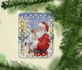 Jack Russell Terrier with Santa Claus Porcelain Ornament Christmas Tree Hanging Decorations for Home Christmas Holiday, Rectangle, Gift, Multicolor