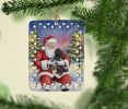 Black Pug with Santa Claus Porcelain Ornament Christmas Tree Hanging Decorations for Home Christmas Holiday, Rectangle, Gift, Multicolor