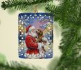 Chocolate Labradoodle with Santa Claus Porcelain Ornament Christmas Tree Hanging Decorations for Home Christmas Holiday, Rectangle, Gift, Multicolor