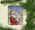 Bull Terrier with Santa Claus Porcelain Ornament Christmas Tree Hanging Decorations for Home Christmas Holiday, Rectangle, Gift, Multicolor