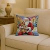 Cocker Spaniel with Santa Claus Throw Pillow Decorative Indoor Outdoor Accent Cushion for Couch, Bed or Patio, 18Hx18W