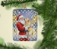 Yellow Labrador Retriever with Santa Claus Porcelain Ornament Christmas Tree Hanging Decorations for Home Christmas Holiday, Rectangle, Gift
