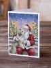 Bearded Collie with Santa Claus Greeting Cards Pack of 8 Blank Cards with Envelopes Whimsical A7 Size 5x7