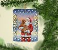 Redbone Coonhound with Santa Claus Porcelain Ornament Christmas Tree Hanging Decorations for Home Christmas Holiday, Rectangle, Gift, Multicolor