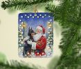 Doberman Pinscher with Santa Claus Porcelain Ornament Christmas Tree Hanging Decorations for Home Christmas Holiday, Rectangle, Gift, Multicolor
