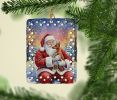 Red Miniature Pinscher with Santa Claus Porcelain Ornament Christmas Tree Hanging Decorations for Home Christmas Holiday, Rectangle, Gift, Multicolor