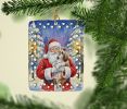 Shih Tzu with Santa Claus Porcelain Ornament Christmas Tree Hanging Decorations for Home Christmas Holiday, Rectangle, Gift, Multicolor