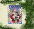 Schnauzer with Santa Claus Porcelain Ornament Christmas Tree Hanging Decorations for Home Christmas Holiday, Rectangle, Gift, Multicolor