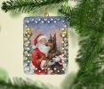 Fawn Doberman Pinscher with Santa Claus Porcelain Ornament Christmas Tree Hanging Decorations for Home Christmas Holiday, Rectangle, Gift, Multicolor