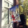 Siberian Husky with Santa Claus House Flag Large Porch Sleeve Pole Decorative Outside Yard Banner Artwork Wall Hanging, Polyester, House Size