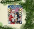 Bernese Mountain Dog with Santa Claus Porcelain Ornament Christmas Tree Hanging Decorations for Home Christmas Holiday, Rectangle, Gift, Multicolor