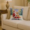 Golden Retriever with Santa Claus Throw Pillow Decorative Indoor Outdoor Accent Cushion for Couch, Bed or Patio, 14Hx14W